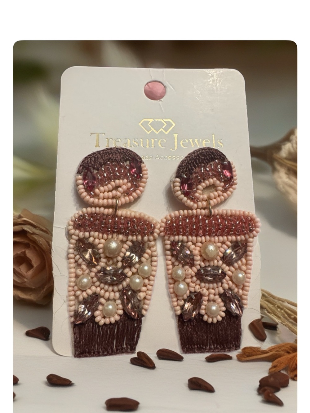 Treasure Jewels Pink Beaded Statement Drop Earrings